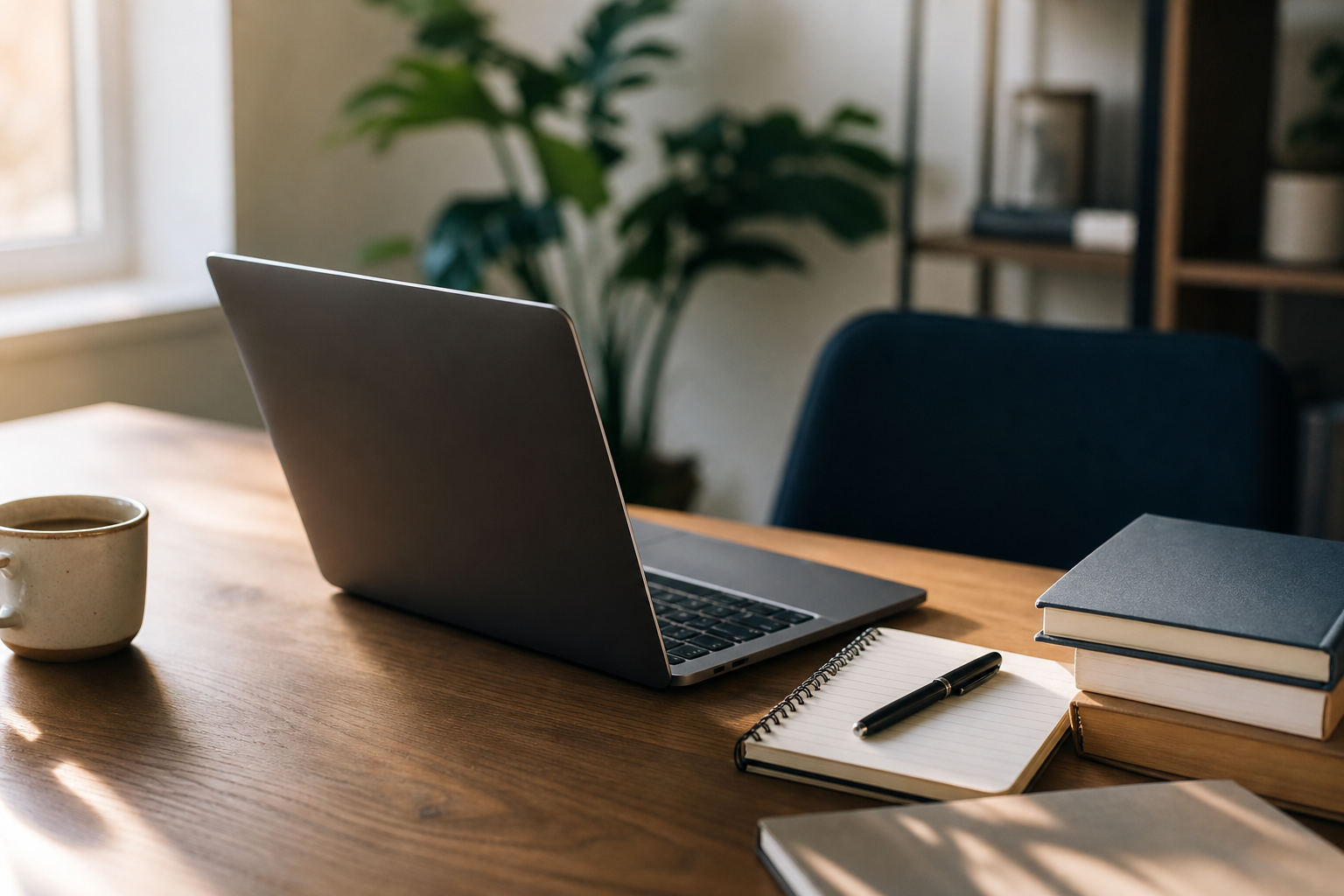Person learning online with a laptop in a bright workspace